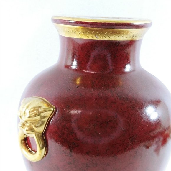 Vase Table Lamp Base Ceramic Burgundy Gold Accent Trim Vintage Home Decor 12" H - Picture 5 of 9